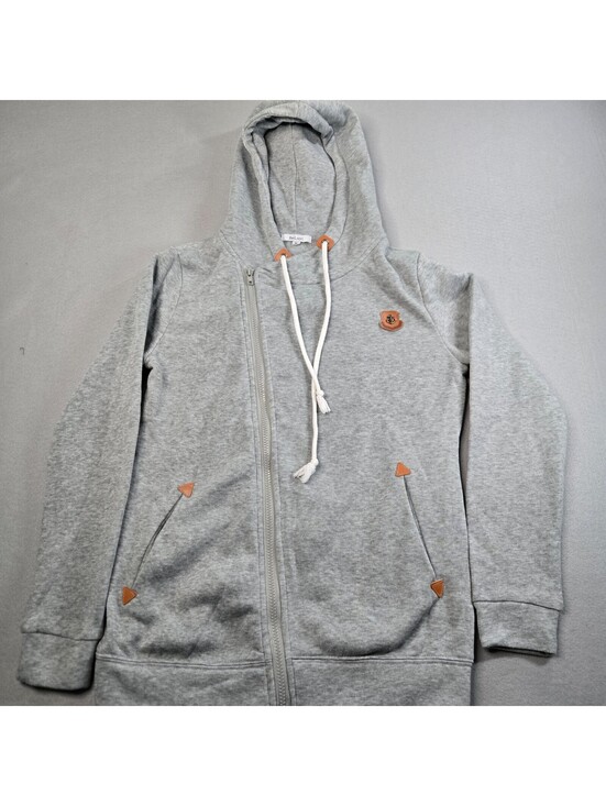 Tops - BeLuyi Hoodie Womens Sz M Gray Asymmetrical Side Zip Fleece Jacket Anchor Patch